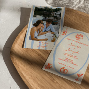 Retro Colourful Hand Drawn Unique Photo Wedding Invitation