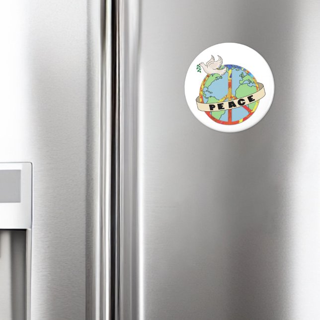 Retro Colourful Hand Drawn World Peace with Dove Magnet (Creator Uploaded)