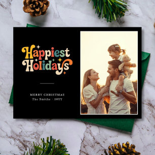 Retro Colourful Happiest Holidays Family Photo  Holiday Card