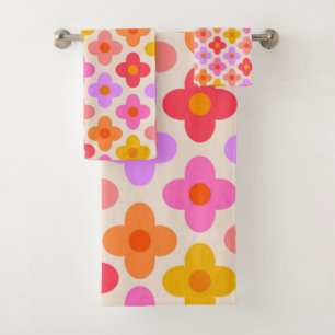 Retro Colourful Hippie Mod Flowers Pattern  Bath Towel Set