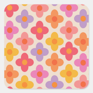 Retro Colourful Hippie Mod Flowers Pattern  Square Sticker