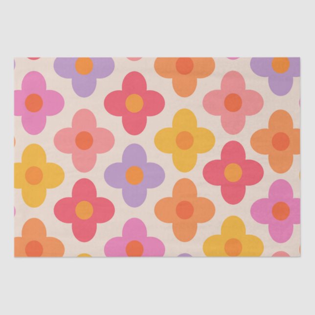 Retro Colourful Hippie Mod Flowers Pattern  Tissue Paper (Front)
