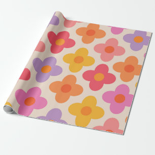 Retro Colourful Hippie Mod Flowers Pattern  Wrapping Paper