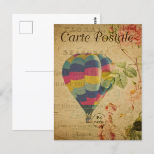 Retro Colourful Hot Air Balloon Postcard