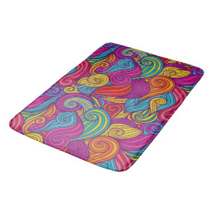 Retro Colourful Jewel Tone Swirly Wave Pattern Bath Mat