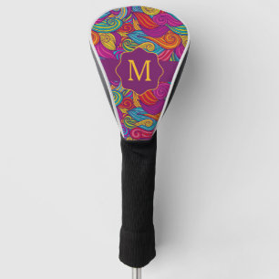 Retro Colourful Jewel Tone Swirly Wave Pattern Golf Head Cover