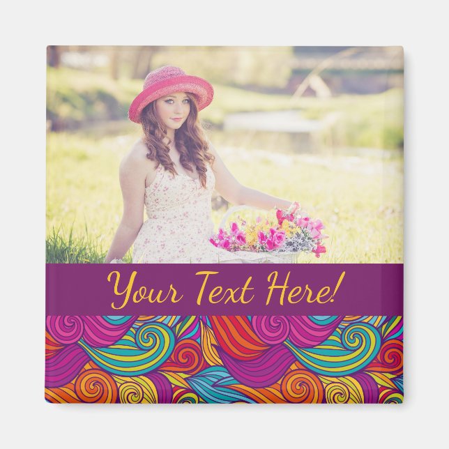 Retro Colourful Jewel Tone Swirly Wave Pattern Magnet (Front)