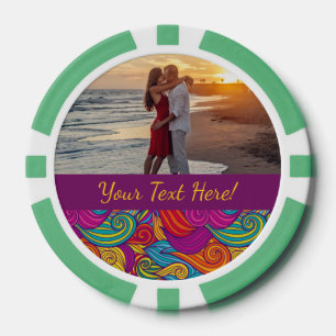 Retro Colourful Jewel Tone Swirly Wave Pattern Poker Chips