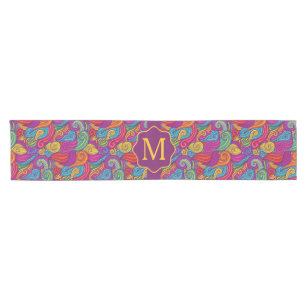 Retro Colourful Jewel Tone Swirly Wave Pattern Short Table Runner