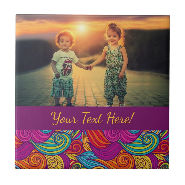 Retro Colourful Jewel Tone Swirly Wave Pattern Tile (Front)