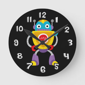 Retro Colourful Kids Robot Round Clock