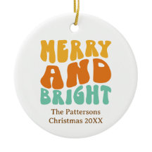 Retro Colourful Merry and Bright Christmas Holiday