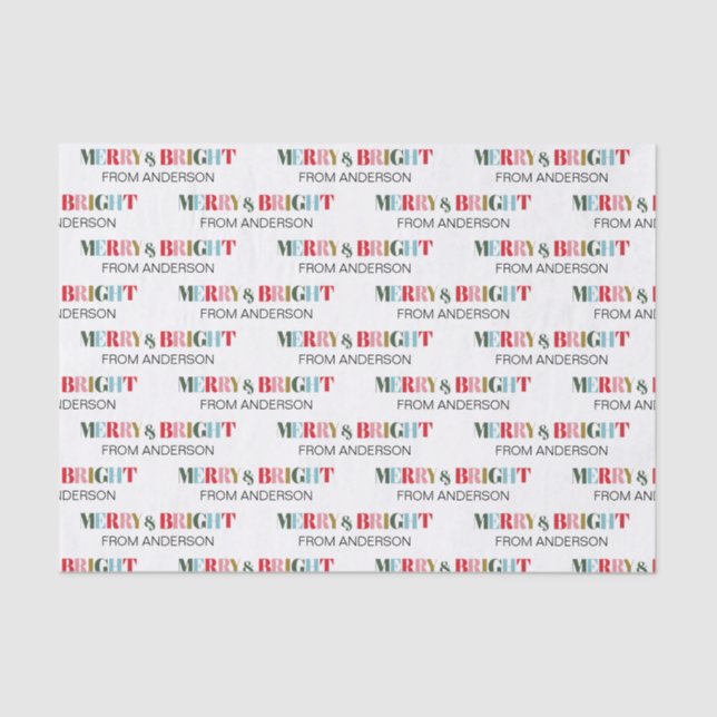 Retro Colourful Merry and Bright Christmas Holiday Tissue Paper (Front)