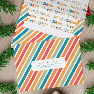 Retro Colourful Merry and Bright Christmas Stripes Envelope