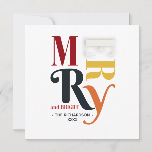 Retro Colourful Merry & Bright Vintage Christmas Holiday Card (Front)