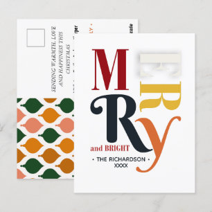 Retro Colourful Merry & Bright Vintage Christmas Postcard