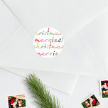 retro colourful modern Merry Christmas Holiday Classic Round Sticker<br><div class="desc">***this design is part of a christmas holiday collection*** _______________________ this design template is fully editable and customizable by you the customer - click personalize further button if you with to move, add, delete or make major changes to the design _______________________ *if you have any DESIGN questions or need more...</div>