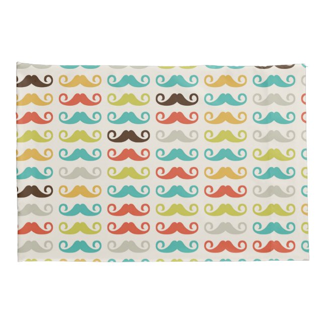 Retro Colourful Moustache Stache Handlebar Pillowcase (Back-Right)