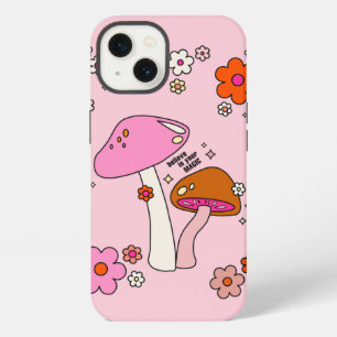 Retro Colourful Mushrooms And Flowers Pink iPhone 13 Case