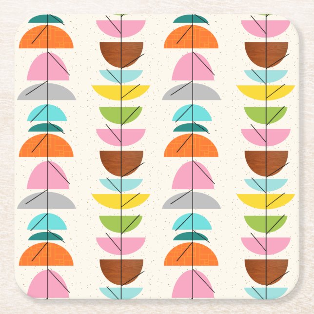 Retro Colourful Nests Paper Coasters (Front)