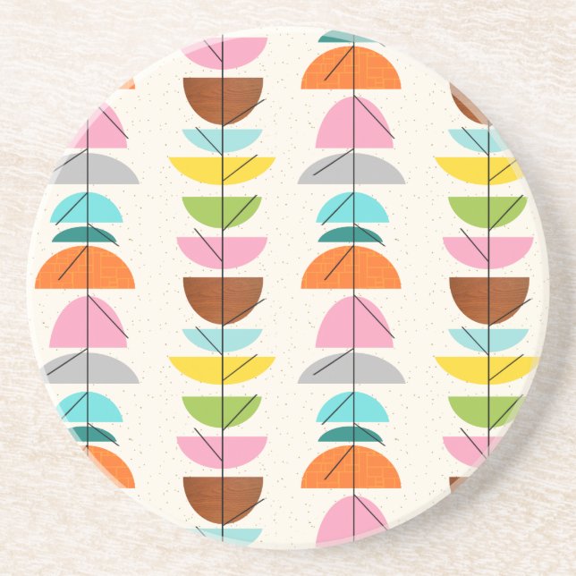 Retro Colourful Nests Sandstone Coaster (Front)
