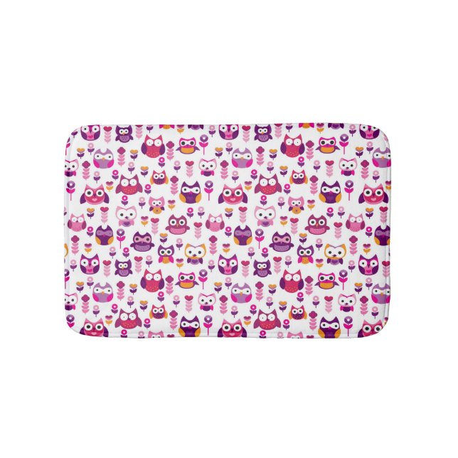 retro colourful owl bird pattern bath mat (Front)