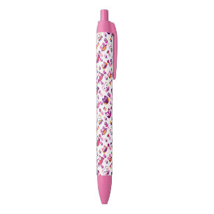 retro colourful owl bird pattern black ink pen