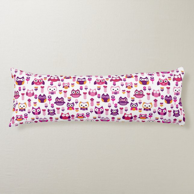 retro colourful owl bird pattern body pillow (Front)