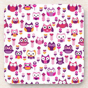 retro colourful owl bird pattern coaster