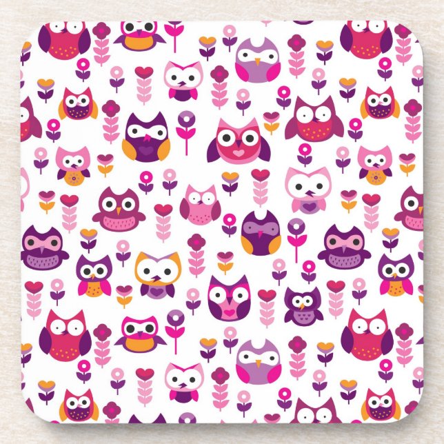 retro colourful owl bird pattern coaster (Front)