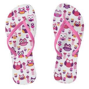 retro colourful owl bird pattern flip flops