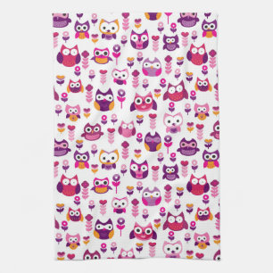 retro colourful owl bird pattern kitchen towel