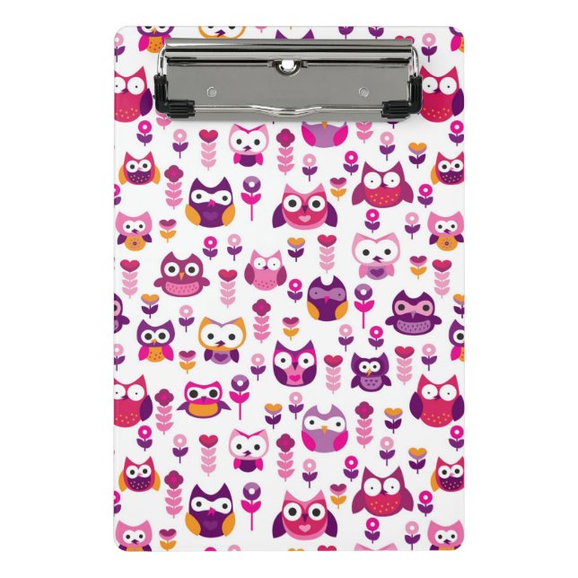 retro colourful owl bird pattern mini clipboard (Front)