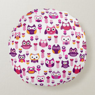 retro colourful owl bird pattern round pillow