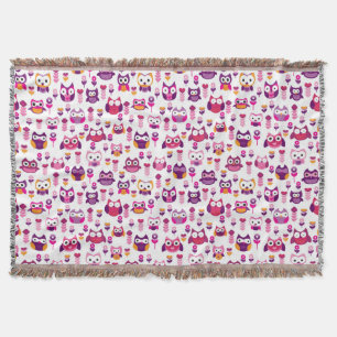 retro colourful owl bird pattern throw blanket
