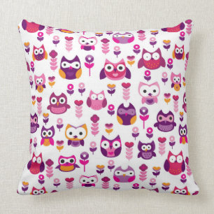retro colourful owl bird pattern throw pillow