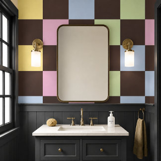 Retro Colourful Pastel Chequerboard Wallpaper