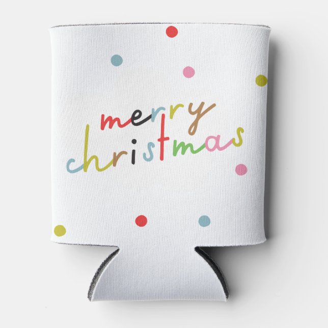 retro colourful polka dot christmas holiday  can cooler (Front)