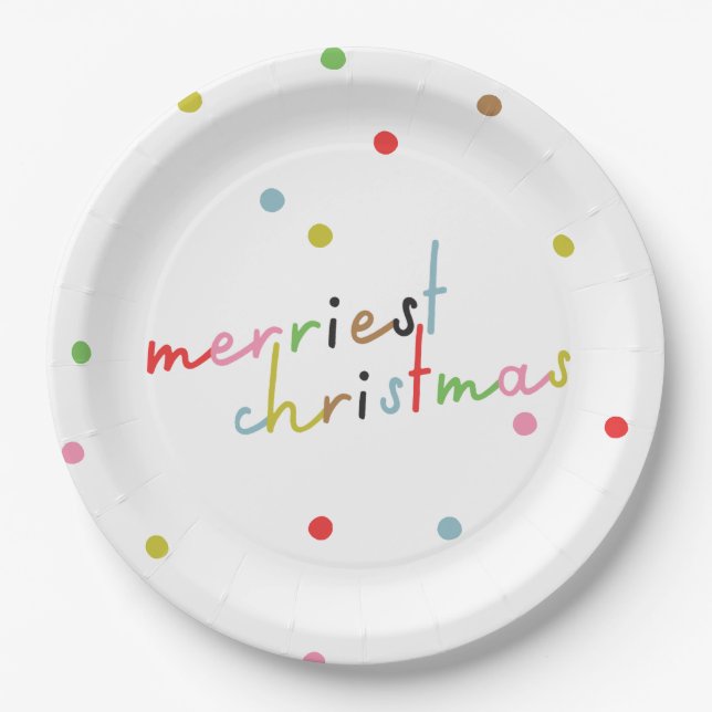 retro colourful polka dot christmas holiday  paper plate (Front)