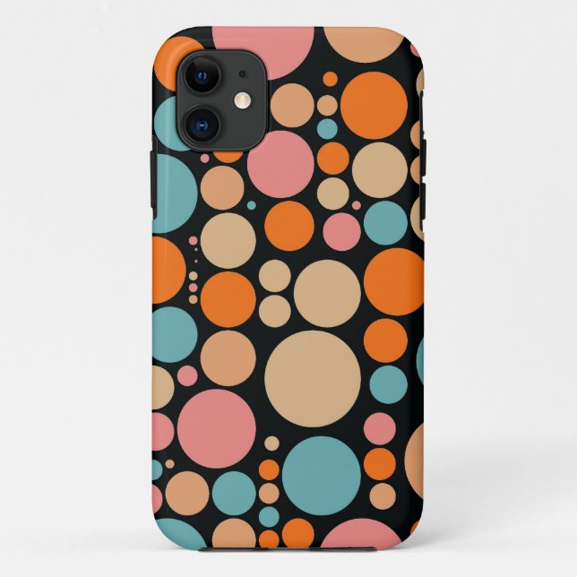 Retro Colourful Polka Dots on Black Case-Mate iPhone Case (Back)