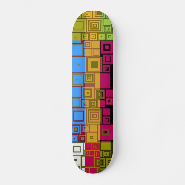Retro Colourful Pop Squares Art Pattern Skateboard (Front)