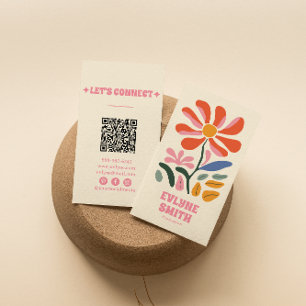 Retro Colourful QR Code Groovy Floral Bold Boho Business Card