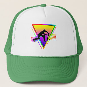 Retro Colourful Rainbow Cricket Player Vintage Trucker Hat