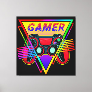 Retro Colourful Rainbow Gamer Computer Gaming  Canvas Print