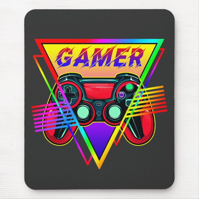 Retro Colourful Rainbow Gamer Computer Gaming  Mouse Pad (Front)