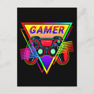 Retro Colourful Rainbow Gamer Computer Gaming  Postcard