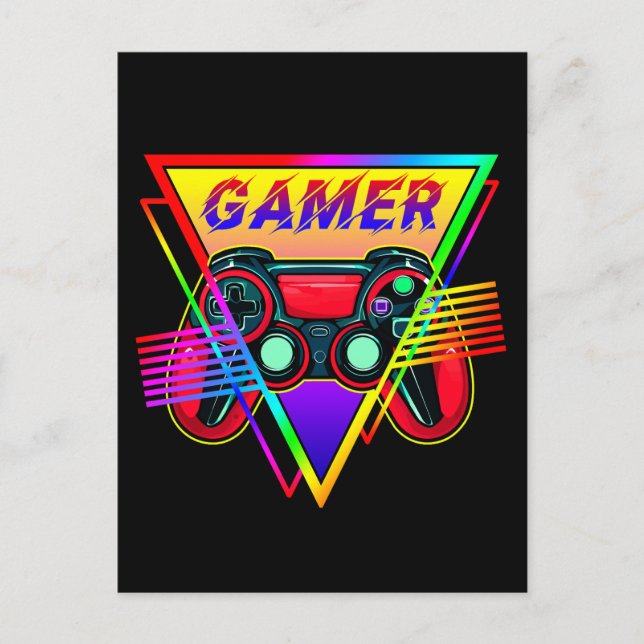 Retro Colourful Rainbow Gamer Computer Gaming  Postcard (Front)