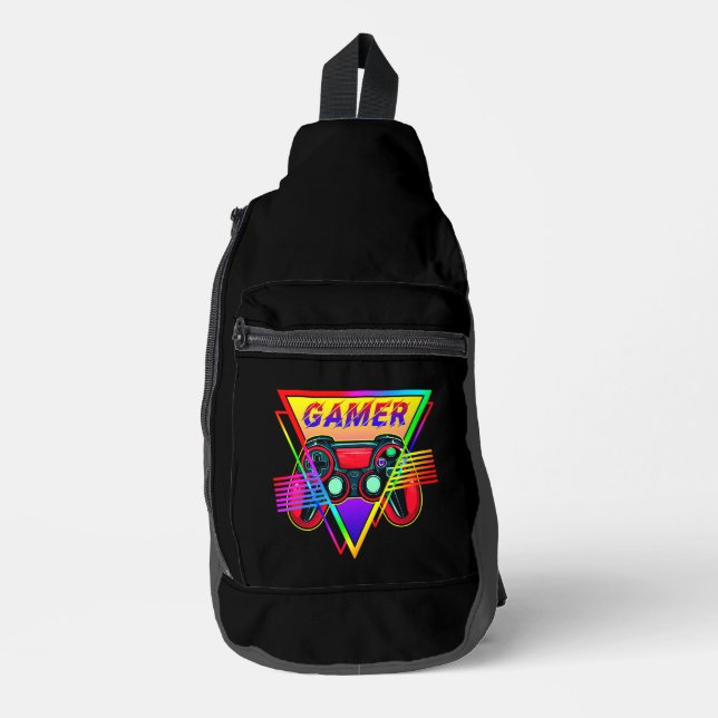 Retro Colourful Rainbow Gamer Computer Gaming  Sling Bag (Front)