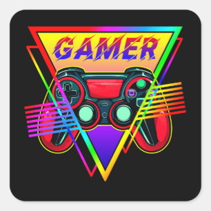 Retro Colourful Rainbow Gamer Computer Gaming  Square Sticker