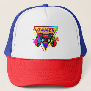Retro Colourful Rainbow Gamer Computer Gaming  Trucker Hat